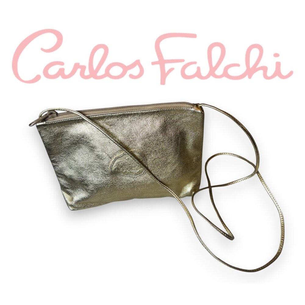 Rare, Vintage Carlos Falchi metallic gold leather crossbody bag